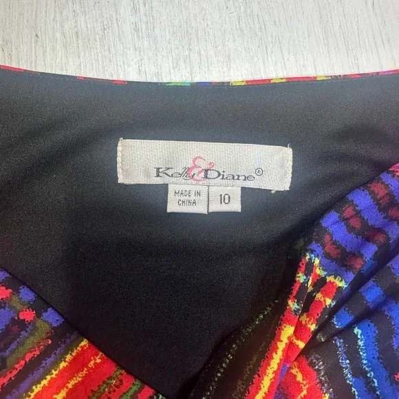 Kelly & Diane Size 10 Colorful Abstract Plaid Fit & Flare Cowl Dress - Picture 8 of 12